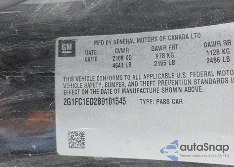 2011 Chevrolet Camaro 2Lt из США, поврежденный, VIN 2G1FC1ED2B9101545